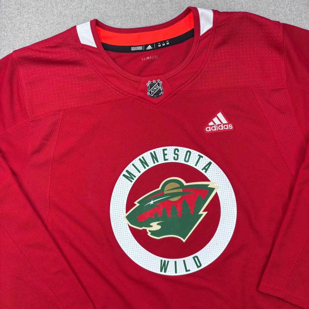 Adidas Minnesota Wild Climalite Hockey Practice Jersey Red Sz 60 XXL Fight Strap